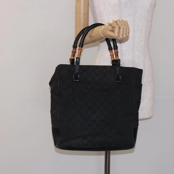 GUCCI Bamboo GG Canvas Hand Bag Black 112530 Auth - Picture 1 of 16